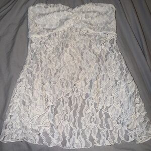 White Lace Strapless Top